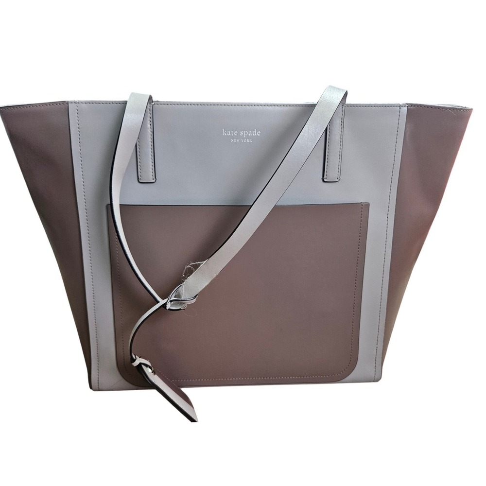 Kate Spade New York Lalena Large Pocket Tote Bag Colorblock Leather Beige Taupe